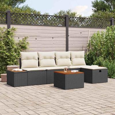 Tuinbankenset met kussen 6 pcs Zwart poly rattan
