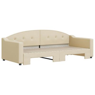 Slaapbank met onderschuifbed 90x200 cm stof crèmekleurig
