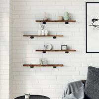 Wandschappen 4 st 60x10x1,5 cm bewerkt hout gerookt eikenkleur - thumbnail