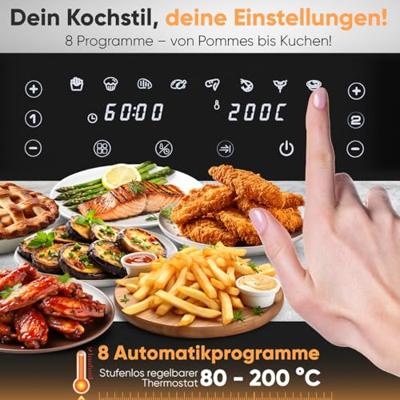 Profi Cook PC-FR 1295 H Airfryer 9 l 2700 W 2 gescheiden temperatuurregelaars Zwart, Inox
