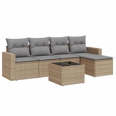 5-delige Loungeset met kussens poly rattan beige - thumbnail
