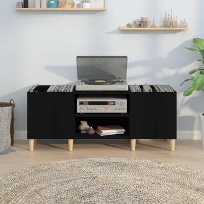 Platenkast 121x38x48 cm bewerkt hout zwart - thumbnail