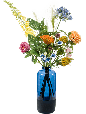 Zijdebloem boeket mix blauw/oranje/roze kunstplant excl. vaas Driesprong Collection - Driesprong collection
