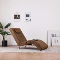 Massage chaise longue met kussen kunstsuède bruin - thumbnail