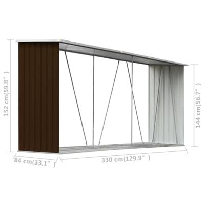 Haardhoutschuur 330x84x152 cm gegalvaniseerd staal bruin - thumbnail