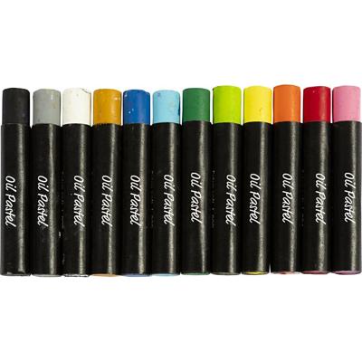 Creativ Company Oliepastels, l: 7 cm, dikte 11 mm, standaardkleuren, 12 stuk/ 1 doos