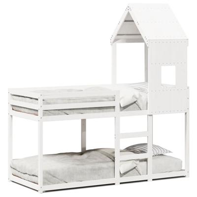 Stapelbed met bedhuis massief grenenhout wit 80x200 cm - thumbnail