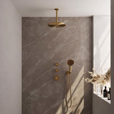 Gold Edition thermostatische inbouw regendouche SET 12 met 30 cm douchekop en plafondarm+3-standen handdouche