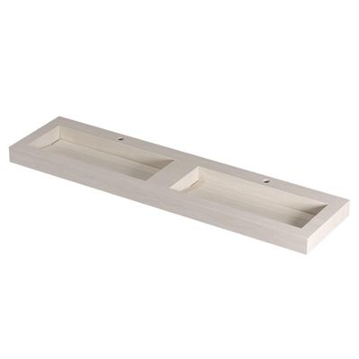 INK Pitch Wastafel keramische slab bak dubbel met drain en front en side skirts 2 kraangaten 180x45x9 Travertin mat