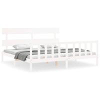 Bedframe met hoofdbord massief hout wit - thumbnail