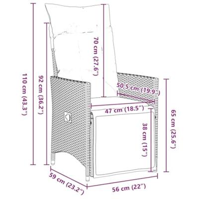 5-delige eetset voor in de tuin met kussens in zwart poly rattan