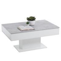 Tweekleurige salontafel met uitschuifbaar blad - LA betongrijs en glanzend wit decor - L100 x H46,1 x D65 cm - Made in Germany - thumbnail