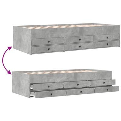 Slaapbank met lades zonder matras 90x190 cm betongrijs