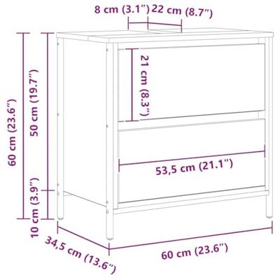 Badkamerkast met lades 60x34,5x60 cm zwart eikenkleurig