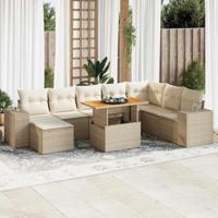 9-delige Loungeset met kussens poly rattan acacia beige - thumbnail