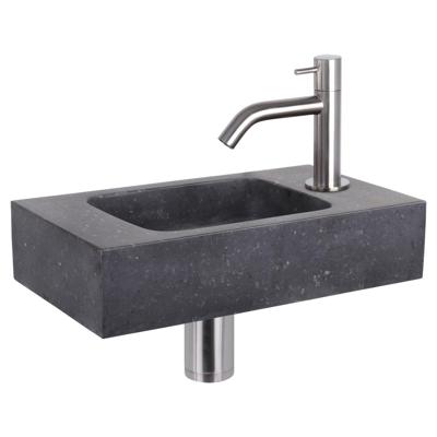 Differnz fonteinset bombai black natuursteen kraan gebogen mat chroom 40 x 22 x 9 cm