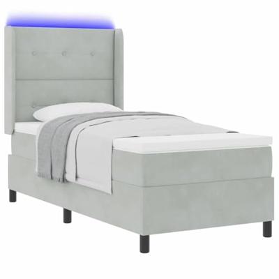 Boxspringbed met matras met LED Lichtgrijs 90 x 200 cm Fluweel