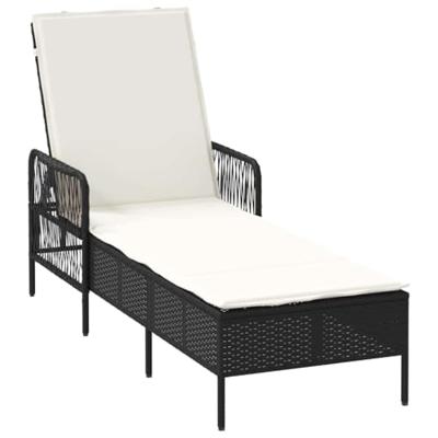 Ligstoel met kussen 3 pcs Zwart en Cream Wit poly rattan