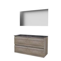 Basic-Line Ultimate 46 Badkamermeubelset - 120 x 46 cm - Greeploos - 4 Lades - Hardstenen Wastafel - 2 Kraangaten - Spiegel met Indirecte LED Verlichting - Scotch Oak - thumbnail