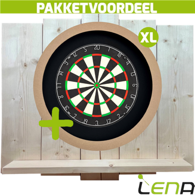 Lena Professional Dartbord + Lena Dartbordverlichting Basic XL Plain + Lena Wooden Wall Protector