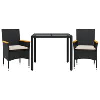 3-delige Tuinset met kussens poly rattan en glas zwart - thumbnail