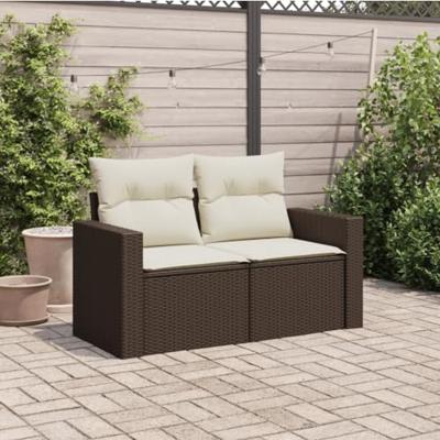 Tuinbank 2-zits met kussens poly rattan bruin Tuinbank 2-zits met kussens poly rattan bruin