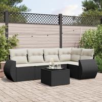 5-delige Loungeset met kussens poly rattan zwart - thumbnail