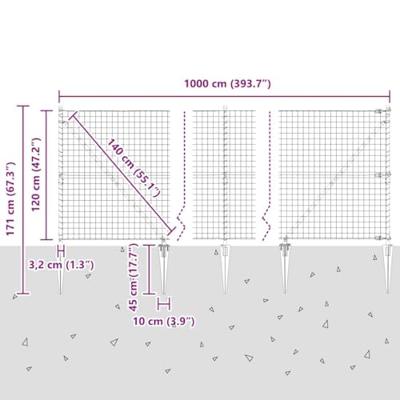 VidaXL Hek met paal grijs 1,2 x 10 m staal en pvc VidaXL Hek met paal grijs 1,2 x 10 m staal en pvc