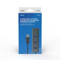 Savio AK-57 USB-A - 3 x USB-A HUB with RJ-45 Gigabit Ethernet adapter 5000 Mbit/s grey USB 3.2 Gen 1 (3.1 Gen 1) Micro-B 5000 Mbit/s Zwart - thumbnail