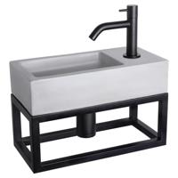 Differnz Ravo fonteinset - 38.5x18.5x25cm - Rechthoek - 1 kraangat - Gebogen matte zwarte kraan - met zwart frame - beton lichtgrijs 38.401.92 - thumbnail