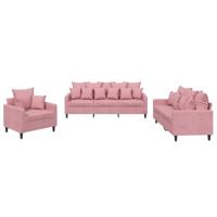 3-delige Loungeset met kussens fluweel roze - thumbnail