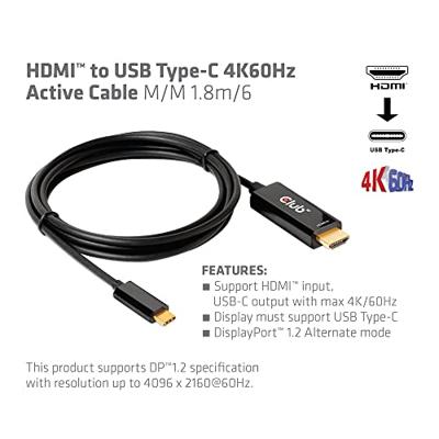 CLUB3D HDMI to USB Type-C 4K60Hz Active Cable M/M 1.8m/6 ft CLUB3D HDMI to USB Type-C 4K60Hz Active Cable M/M 1.8m/6 ft