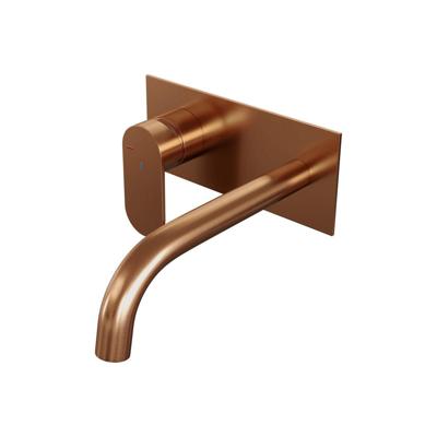 Brauer Copper Edition Inbouw Wastafelmengkraan met Gebogen Uitloop en Afdekplaat Model C2 Koper Geborsteld PVD