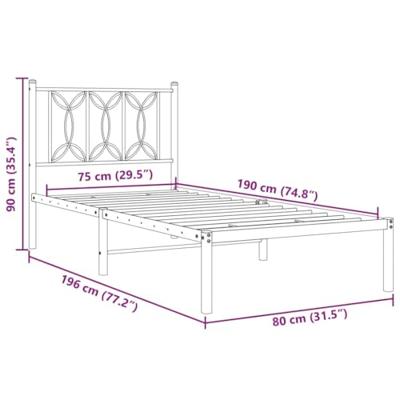 Bedframe met hoofdbord metaal zwart 75x190 cm