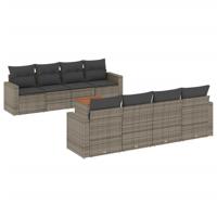9-delige Loungeset met kussens poly rattan grijs - thumbnail