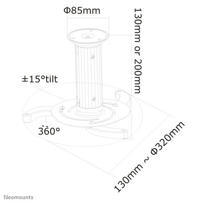 Neomounts BEAMER-C80 Plafondbeugel voor beamer In hoogte verstelbaar, Kantelbaar, Draaibaar Afstand vloer-plafond (max.): 15 cm Zilver Neomounts BEAMER-C80 Plafondbeugel voor beamer In hoogte verstelbaar, Kantelbaar, Draaibaar Afstand vloer-plafond (max.): 15 cm Zilver