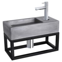 Differnz Ravo fonteinset - 38.5x18.5x25cm - Rechthoek - 1 kraangat - Recht chromen kraan - met zwart frame - beton donkergrijs SW374585/SW494076/SW539762/SW696219/SW705413 - thumbnail