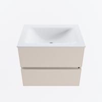 MONDIAZ VICA 60cm badmeubel onderkast Linen 2 lades. Wastafel CLOUD midden 1 kraangat, kleur Talc. - thumbnail
