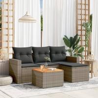 5-delige Loungeset met kussens poly rattan grijs - thumbnail