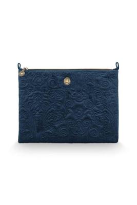 Pip Studio Pip Studio Cosmetic Flat Pouch Large Velvet Quiltey Days Blue 30x22x1cm