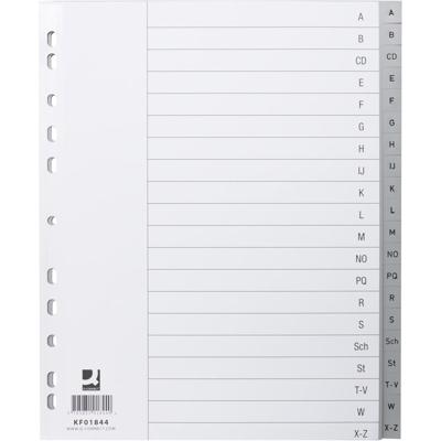 Q-CONNECT tabbladen, A4, PP, 11-gaatsperforatie, set van A-Z, 20 tabs, grijs