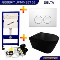 Geberit UP100 Toiletset Compleet | Inbouwreservoir | Civita Black Randloos Mat Zwart | Set44 met drukplaat - thumbnail