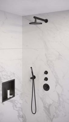 Brauer Black Edition Thermostatische Regendoucheset Inbouw - Hoofddouche 20 cm - Rechte Wandarm - Handdouche Staaf - Doucheslang - Wandaansluitbocht - Mat Zwart