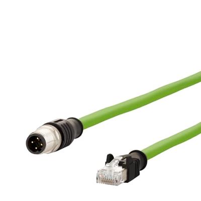 Metz Connect 142M4D15020 M12 Netwerkkabel, patchkabel CAT 5e S/UTP 2.00 m Groen PUR-mantel, Zuurbestendig, Ozonbestendig, UV-bestendig, Geschikt voor