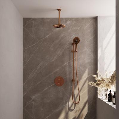 Brauer Copper Carving Thermostatische Regendoucheset Inbouw - Hoofddouche 20 cm - 3 Weg - Handdouche Rond 3 Standen - Doucheslang - Geintegreerde Glijstang