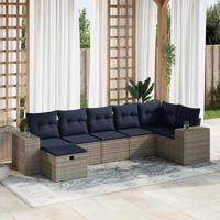7-delige Loungeset met kussens poly rattan grijs - thumbnail