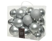 Decoris kerstballen set Plastic 26st zilver 6-8-10cm - thumbnail
