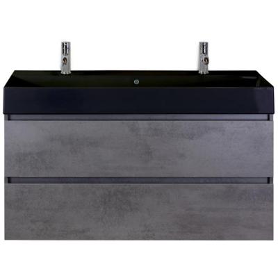 Maxx XL Badmeubelset 120 cm - Beton Antraciet - Wastafel Kube Enkel Zwart 2 Kraangaten