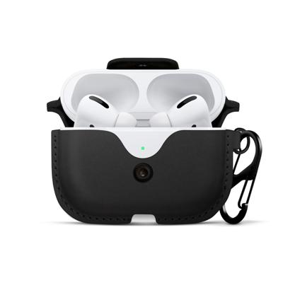 Twelve South AirSnap Pro | Volnerf lederen beschermhoes/hoes met verliespreventieclip en optionele draagriem voor AirPods Pro, zwart