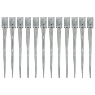Grondpinnen 12 st 9x9x90 cm gegalvaniseerd staal zilverkleurig